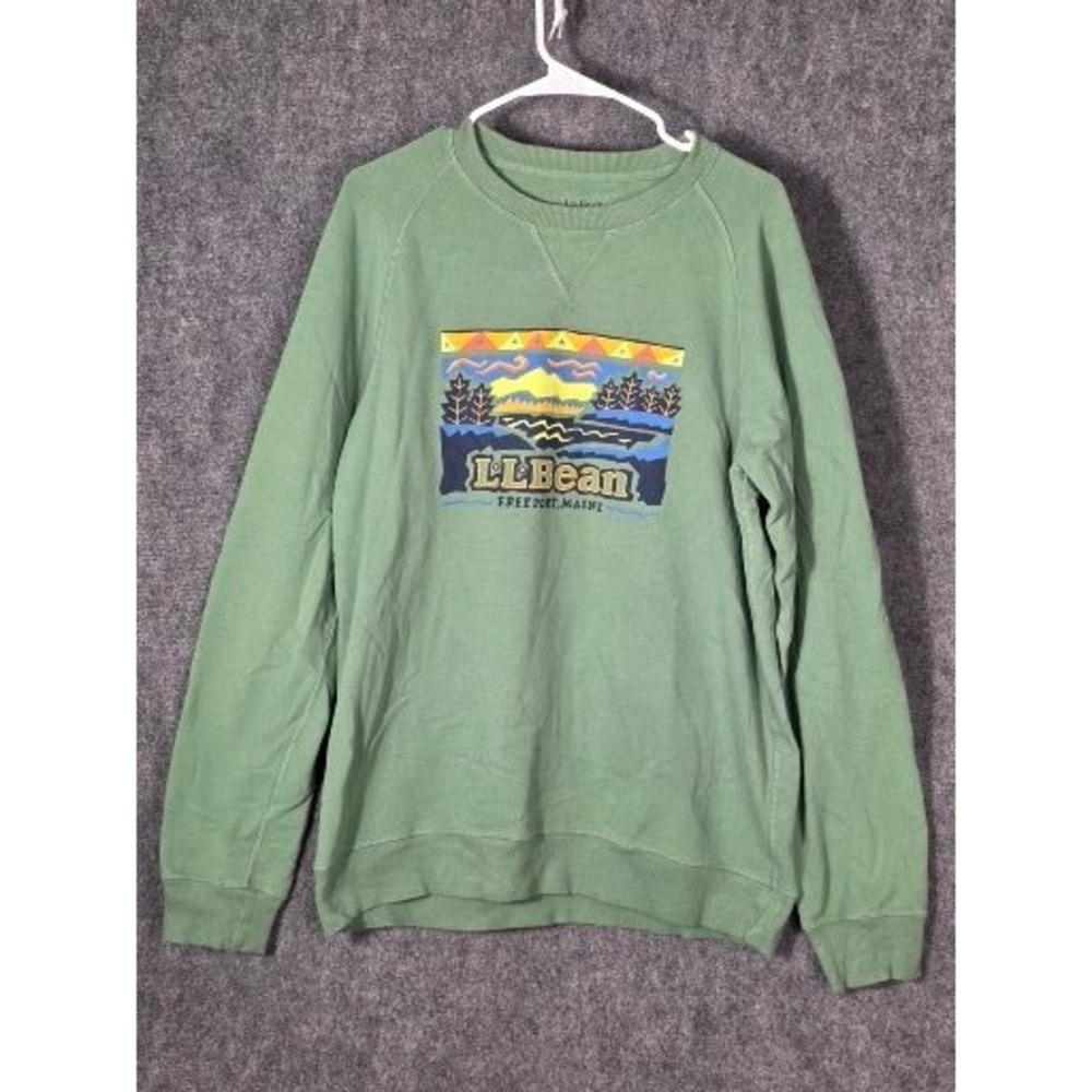 LL Bean Mens Graphic Crewneck Sweatshirt Sage Green Freeport Maine M Tall 515601